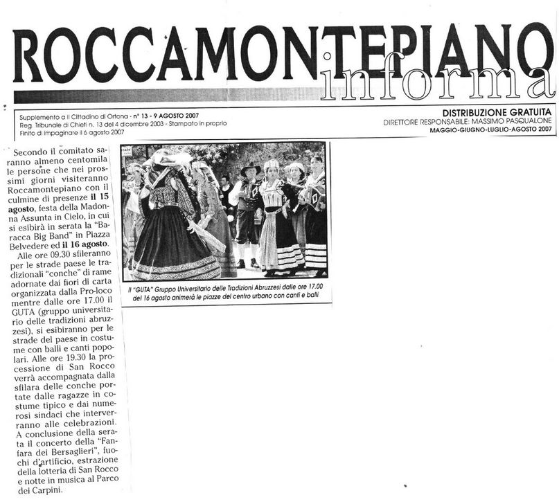 Roccamontepiano notizie agosto 2007 Roccamontepiano notizie agosto 2007